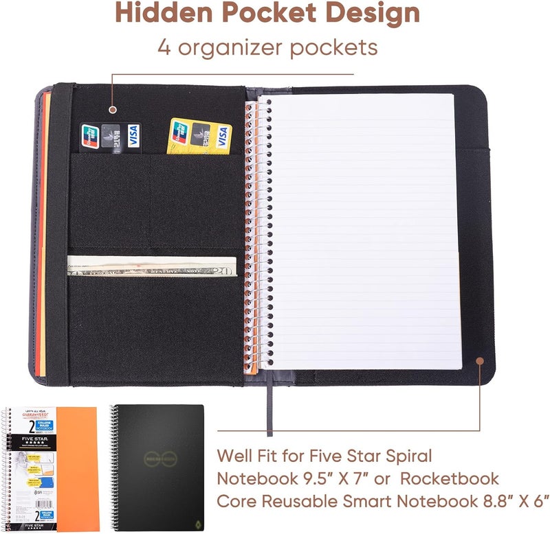 APOFFICE Journal Notebook Cover for Work, Journaling Notebooks Protector - Portfolio Organizer Compatible with Rocketbook Fusion, with Pen loop, Business Card Holder, File Pocket for accessories - Image 2